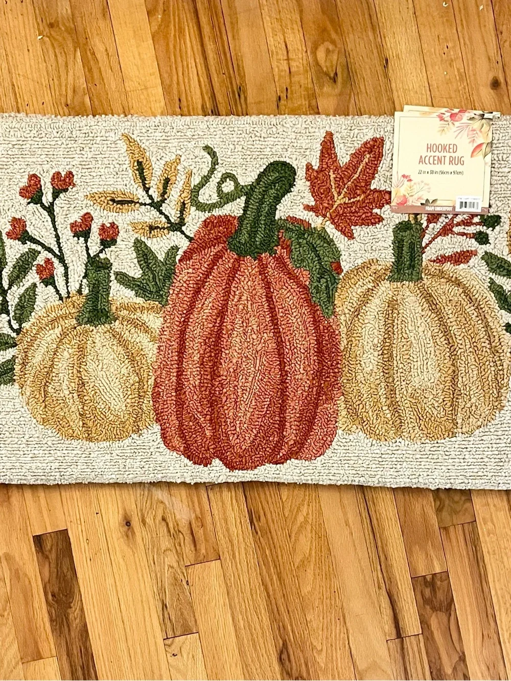 🆕- Fall Harvest Hand Hooked Pumpkin Accent Rug, 22